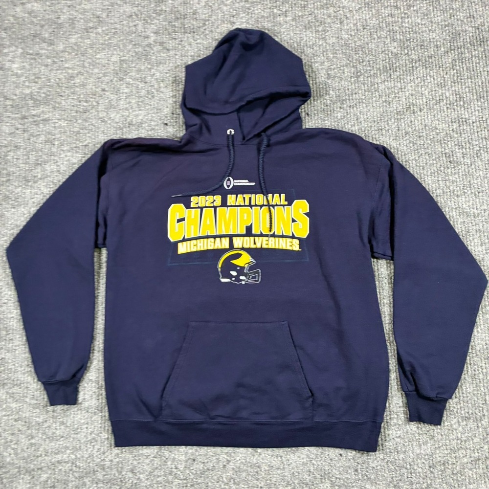 Michigan Wolverines 2023 National Champions Hoodie Mens L Navy NCAA Football